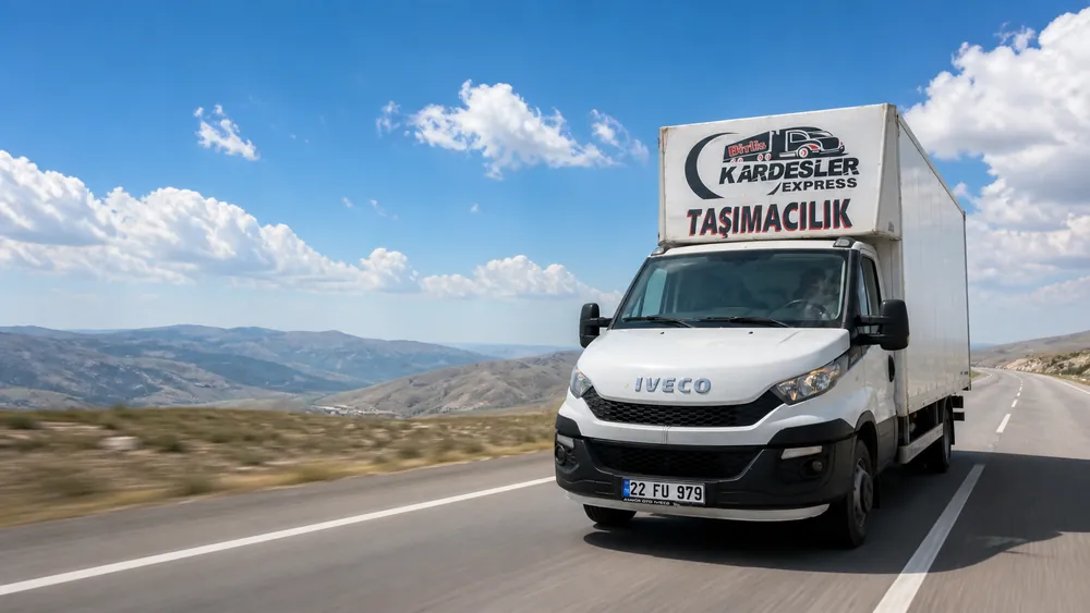 Kardeşler Nakliyat aracı ilçe yolunda